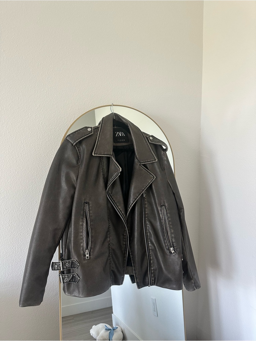 Zara Dark Brown Faux Leather Biker Jacket